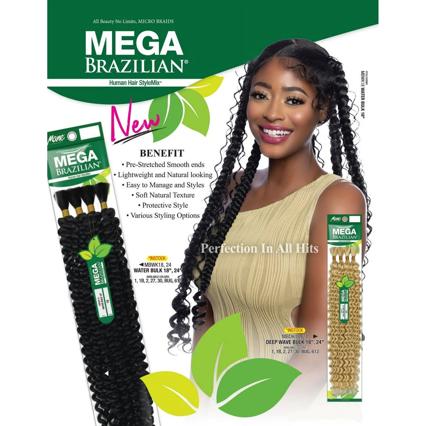 Mane Concept Mega Brazilian Human Hair Blend Micro Braiding Hair Extension - DEEP WAVE BULK 18"