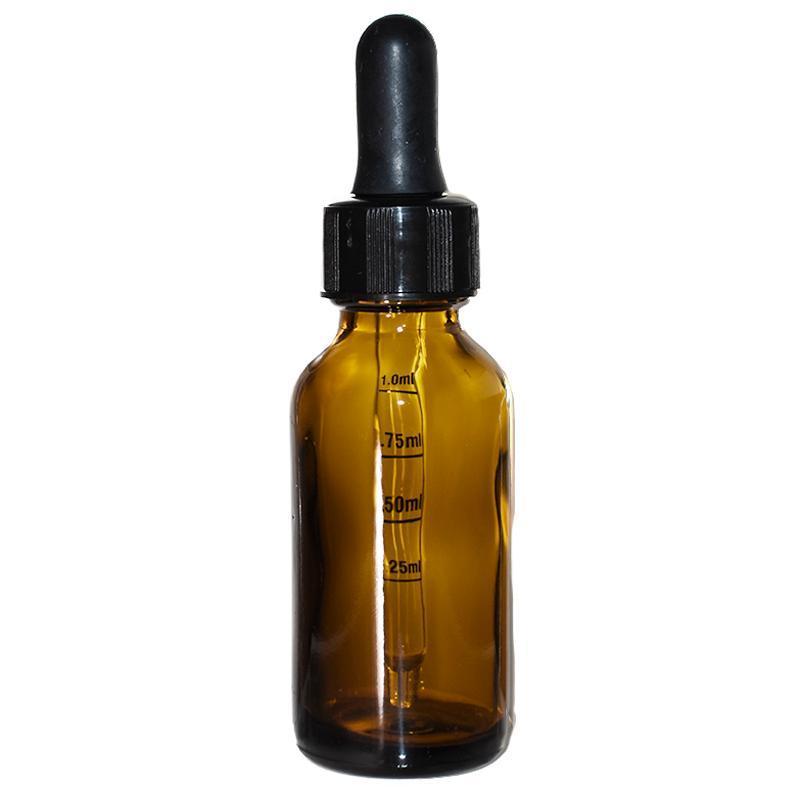 1 oz. Amber Boston Round with Black Graduated Nitrile Glass Dropper (20/400) (V5) (V12)