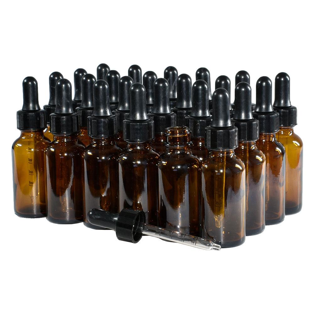 1 oz. Amber Boston Round with Black Graduated Nitrile Glass Dropper (20/400) (V5) (V12)