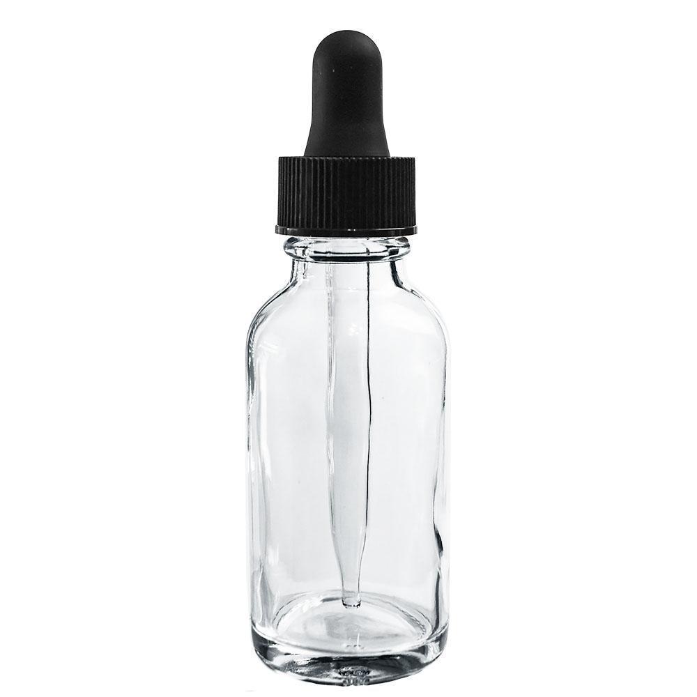 1 oz. Clear Boston Round with Black Glass Dropper (20/400) (V20) (V8)