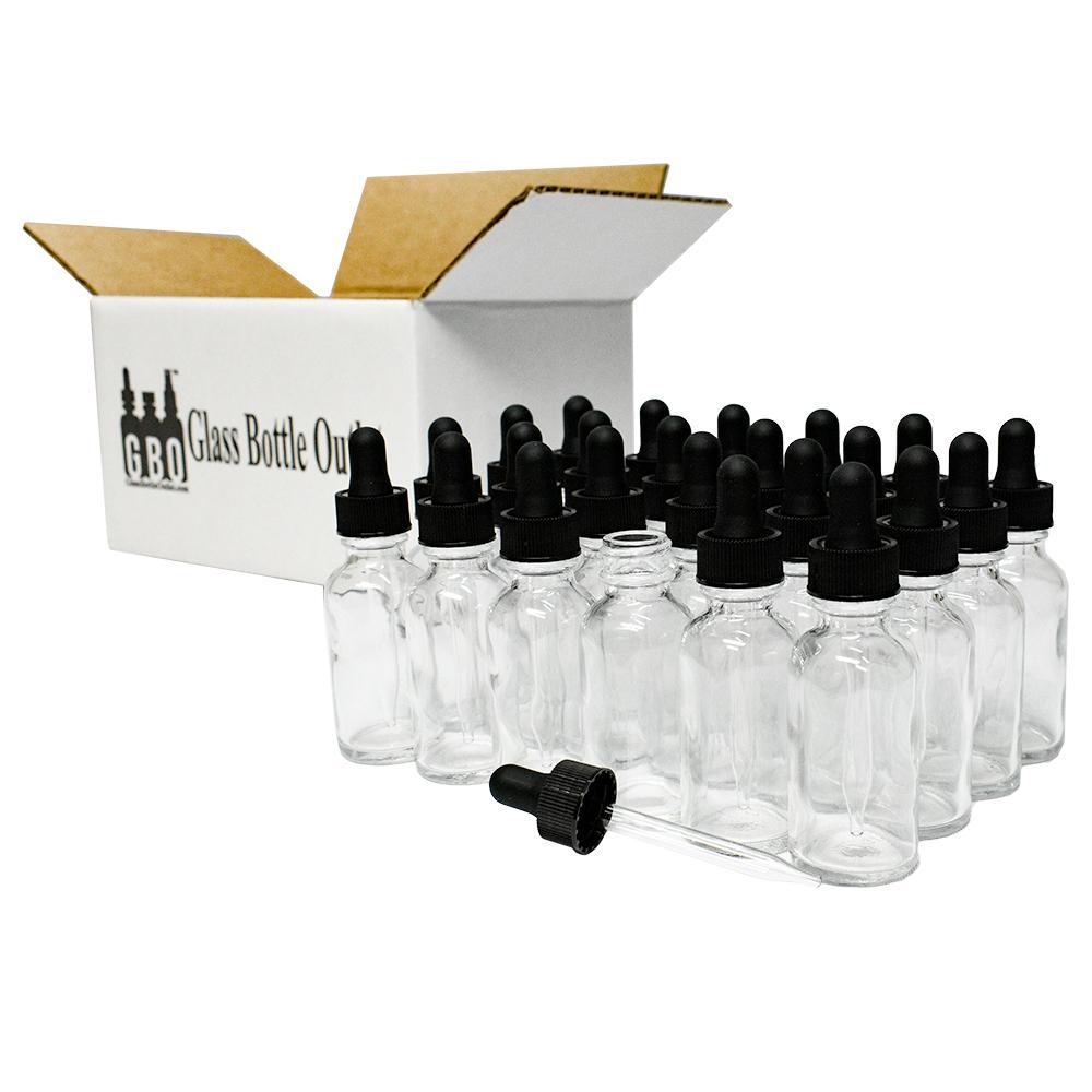 1 oz. Clear Boston Round with Black Glass Dropper (20/400) (V20) (V8)