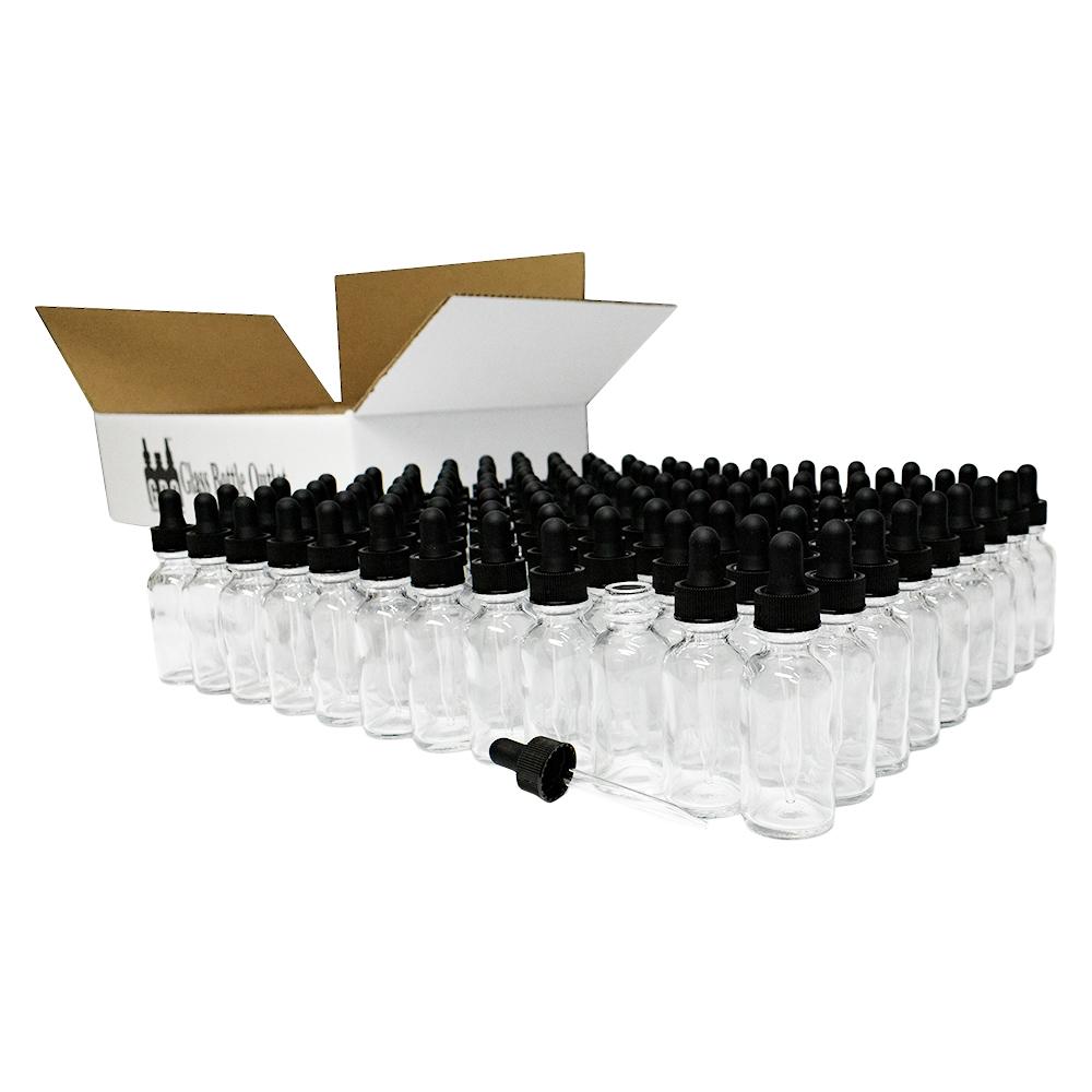 1 oz. Clear Boston Round with Black Glass Dropper (20/400) (V20) (V8)