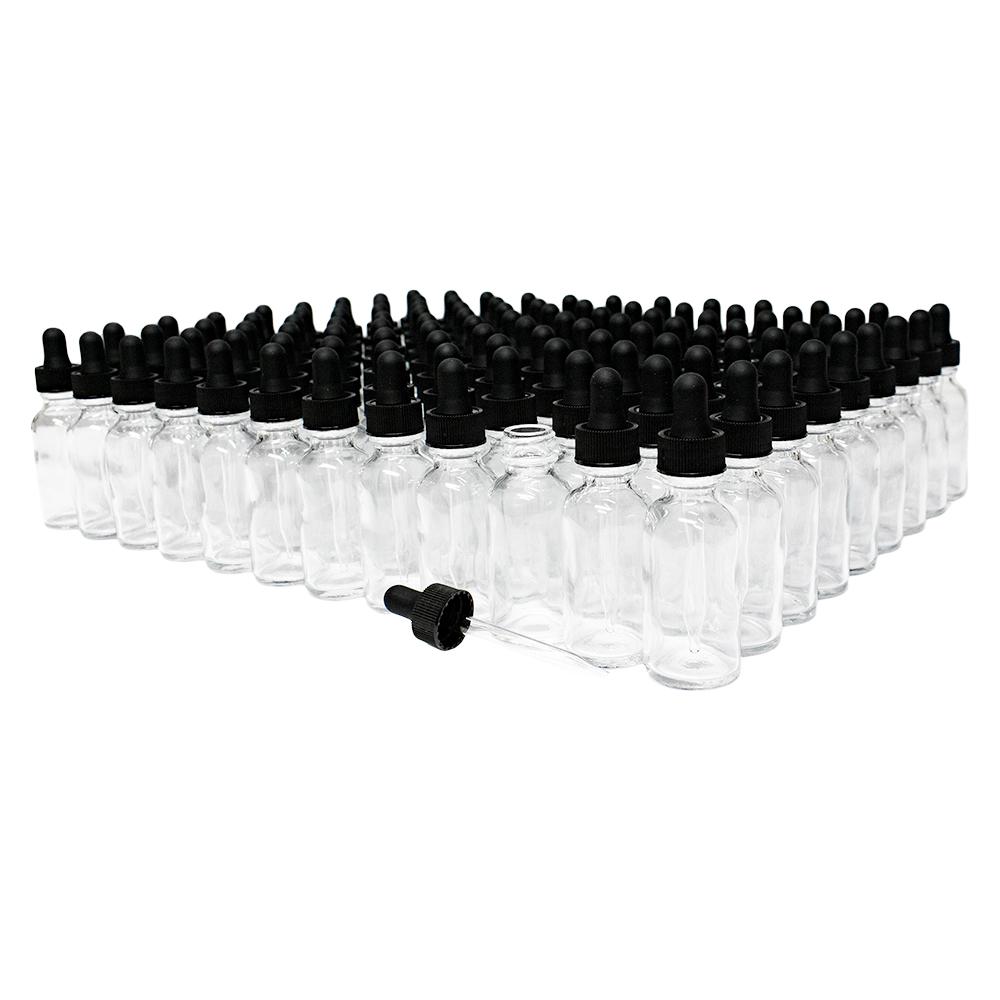 1 oz. Clear Boston Round with Black Glass Dropper (20/400) (V20) (V8)