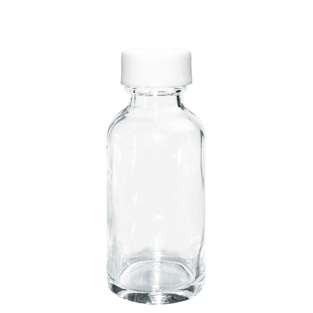 1 oz. Clear Boston Round with Reducer and White Cap (20/400) (V20) (V1)