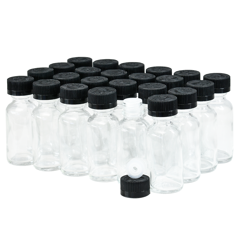 1 oz. Clear Boston Round with Reducer and Black Child-Resistant Cap (20/400) (V8) (V6)