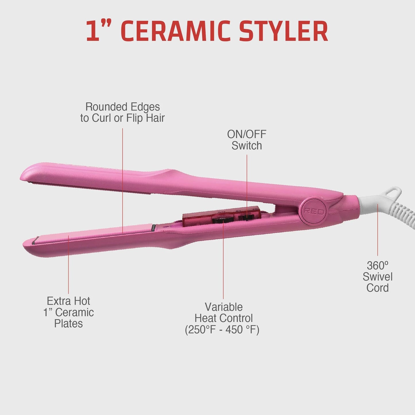 Red by Kiss ceramic styler color flat Iron 1"
