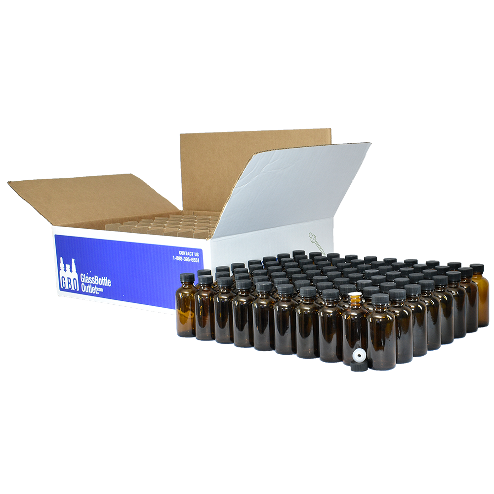 2 oz. Amber Boston Round with Reducer and Black Cap (20/400) (V5) (V6)