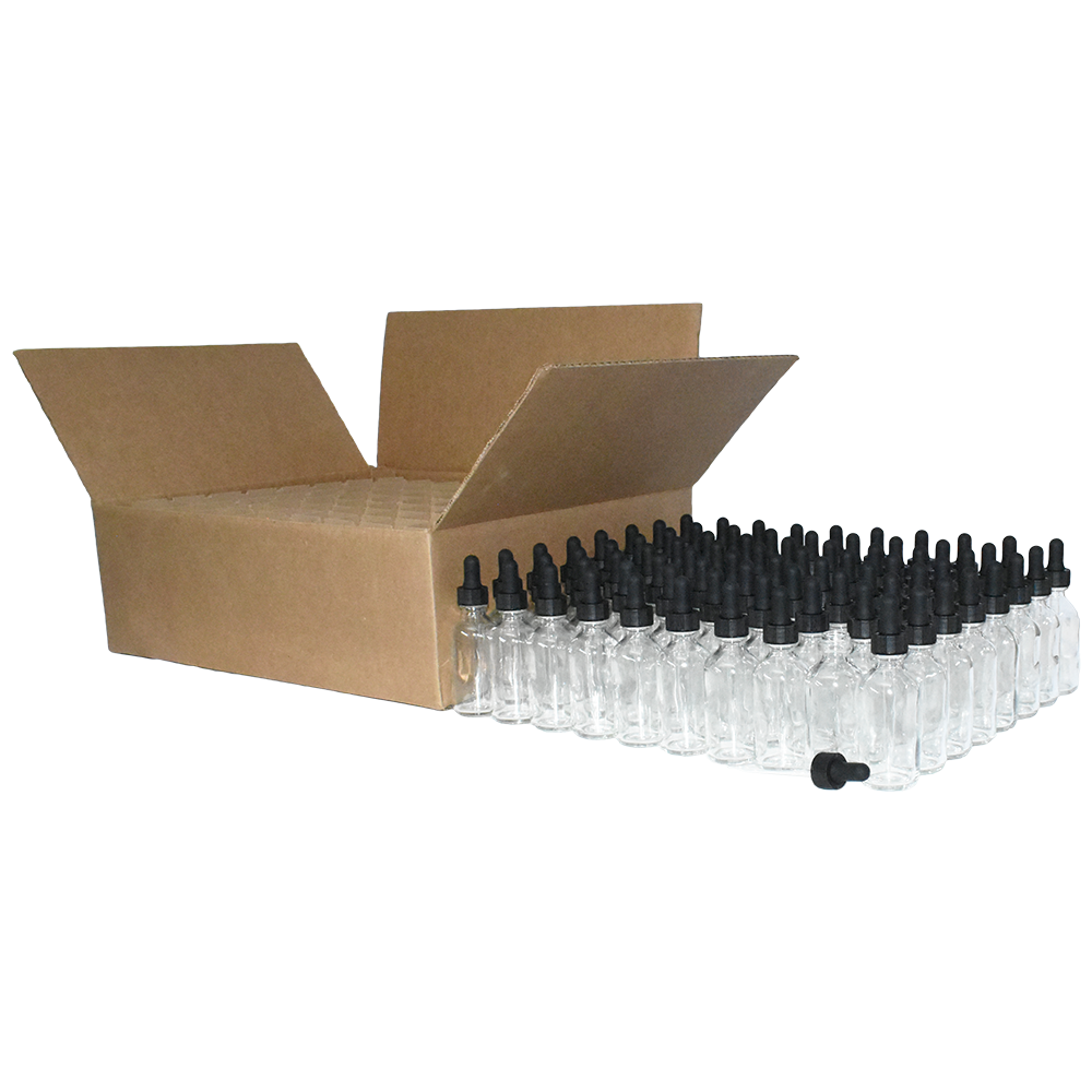 2 oz. Clear Boston Round with Black Glass Dropper (20/400) (V23) (V25)