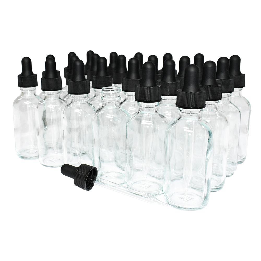 2 oz. Clear Boston Round with Black Glass Dropper (20/400) (V4) (V8)