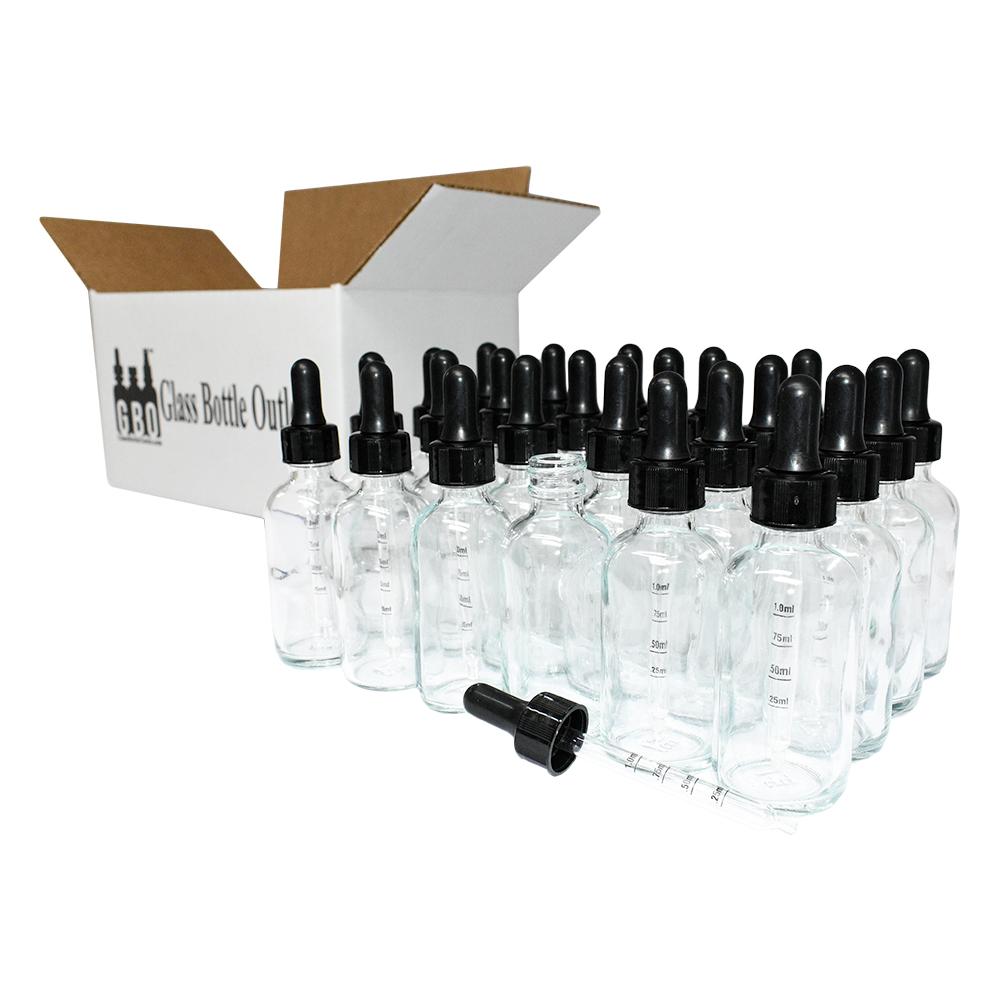 2 oz. Clear Boston Round with Large Bulb Black Graduated Glass Dropper (20/400) (V4) (V12)