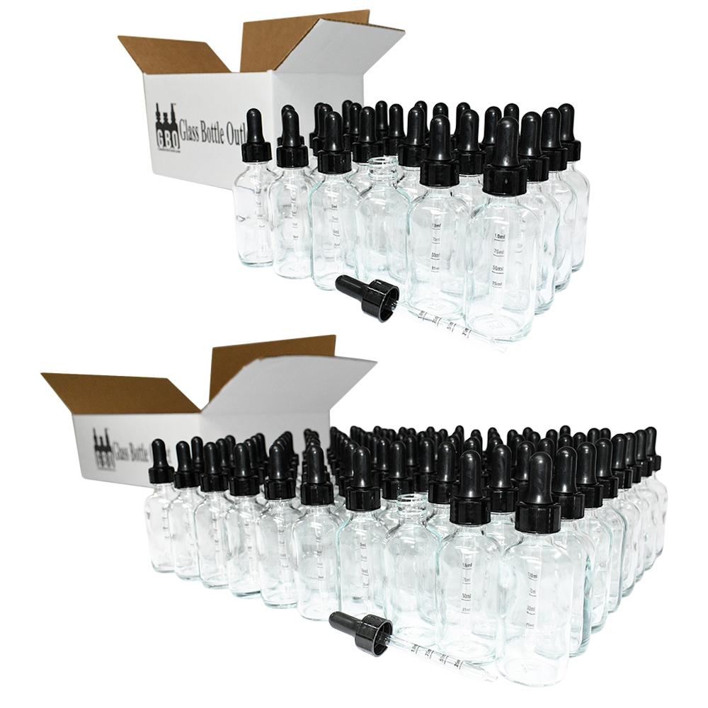 2 oz. Clear Boston Round with Large Bulb Black Graduated Glass Dropper (20/400) (V4) (V12)
