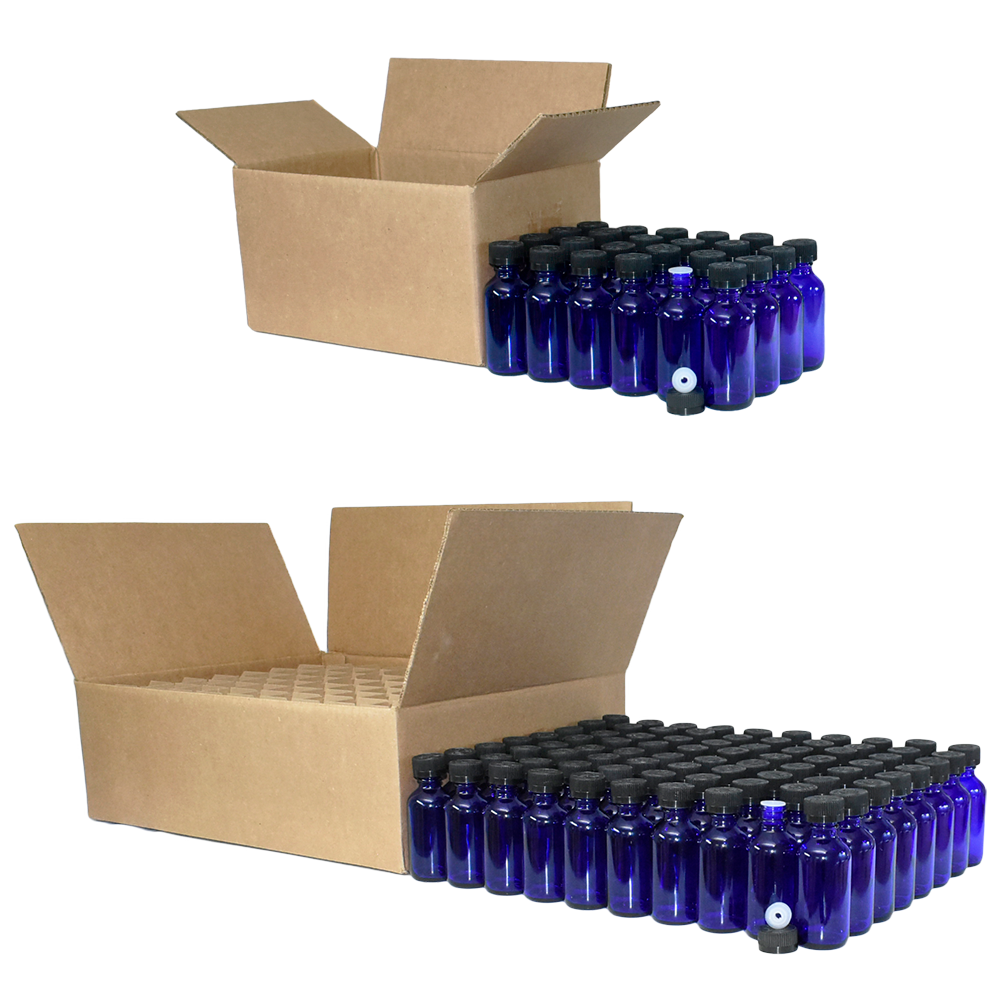 2 oz. Cobalt Blue Boston Round with Reducer and Black Child-Resistant Cap (20/400) (V23) (V6)