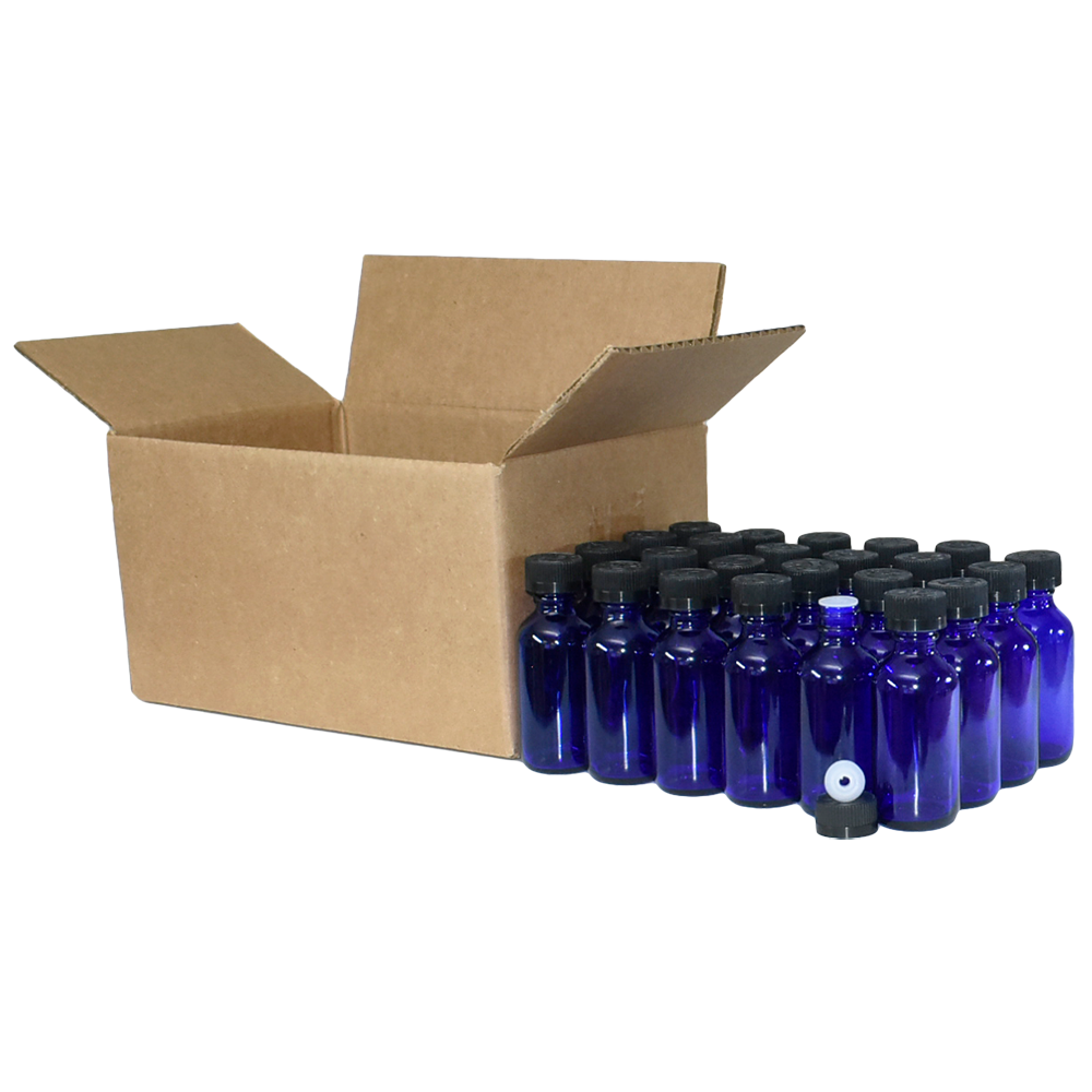 2 oz. Cobalt Blue Boston Round with Reducer and Black Child-Resistant Cap (20/400) (V23) (V6)
