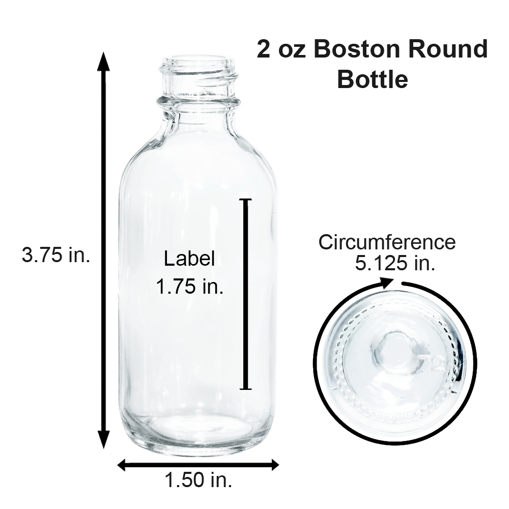 2 oz. Clear Boston Round with Black Poly Cone Cap (20/400) (V23) (V20)