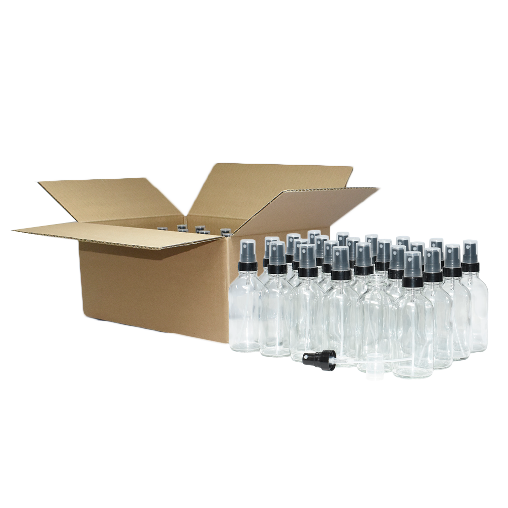 4 oz. Clear Boston Round with Black Fine-Mist Sprayer (Smooth) (22/400) (V8) (V20)