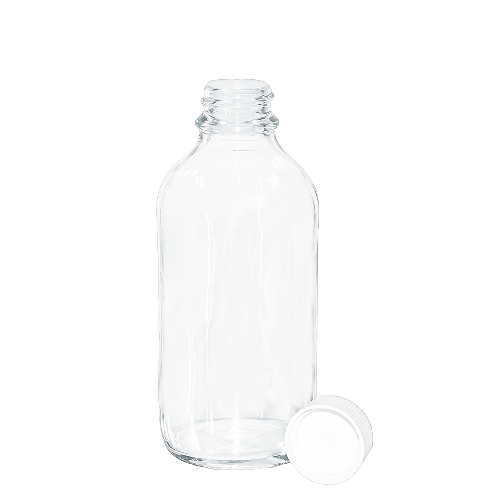 4 oz. Clear Boston Round with Reducer and White Cap (22/400) (V23) (V1)