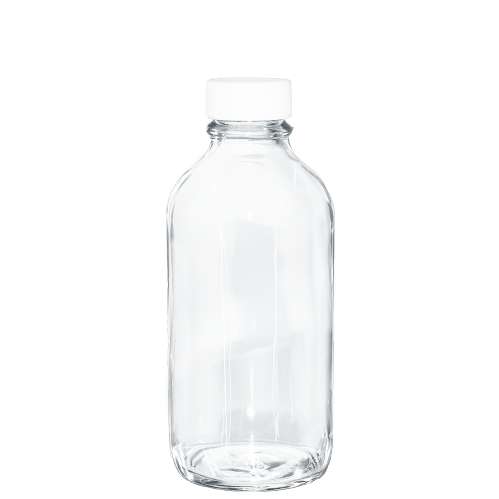 4 oz. Clear Boston Round with Reducer and White Cap (22/400) (V23) (V1)