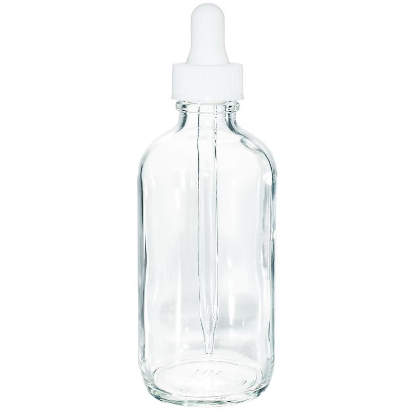 4 oz. Clear Boston Round with White Glass Dropper (22/400) (V4) (V8)