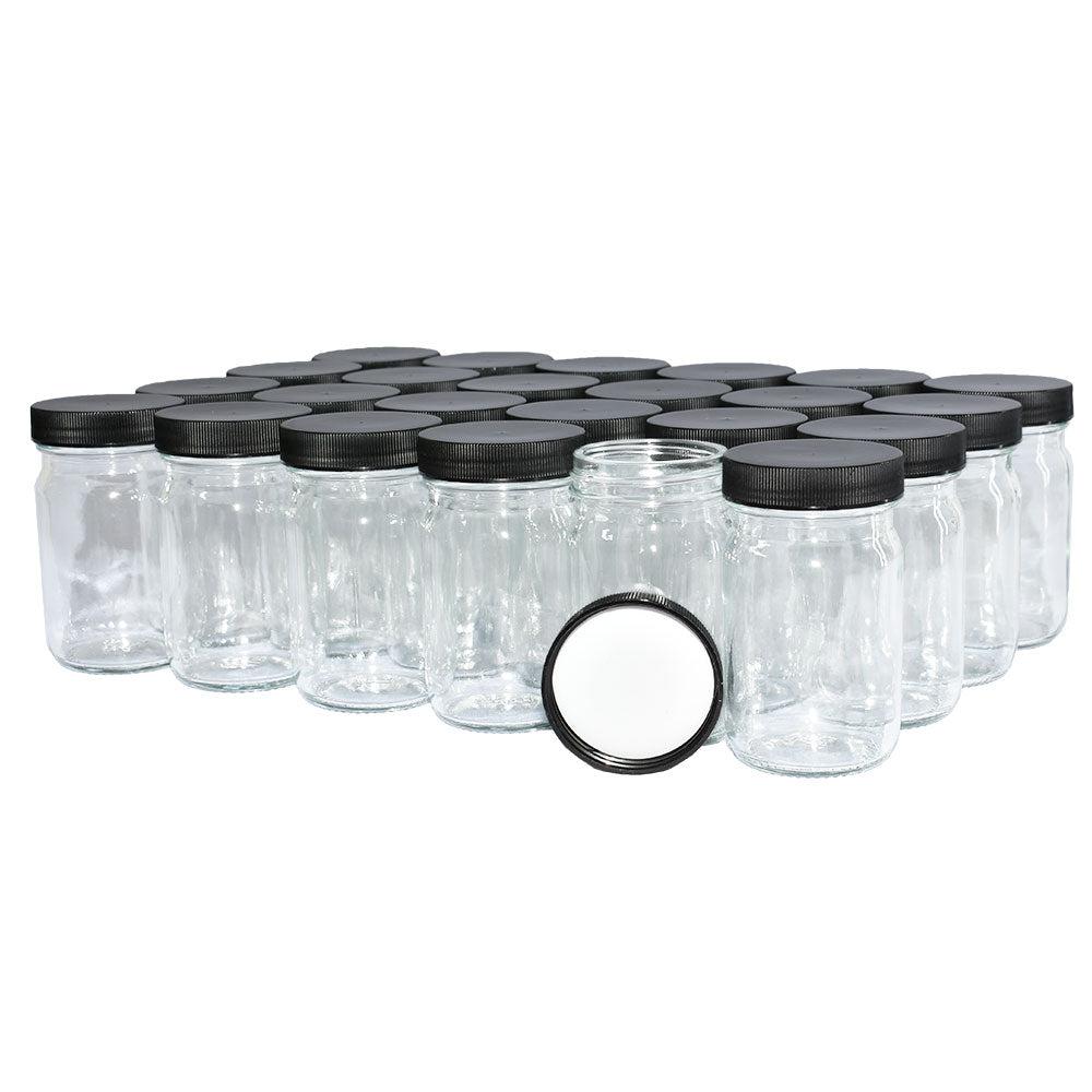 4 oz. Clear Glass Jar with Black Plastic Cap (48/400) (V4) (V7)