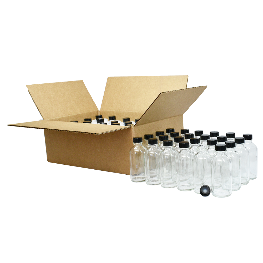 4 oz. Clear Boston Round with Black Cone Lined Cap (22/400) (V20) (V5)