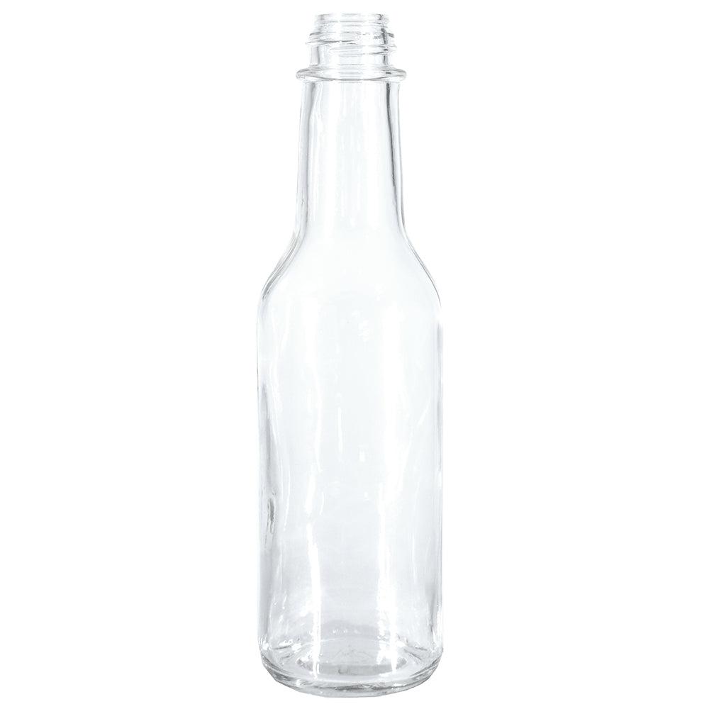 5 oz. Clear Glass Hot Sauce Bottle with Black Unlined Cap and Orifice Reducer (24/414) (V24) (V1)