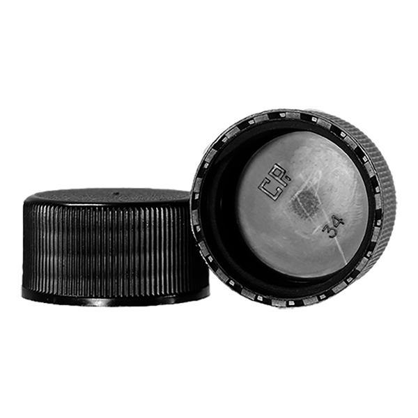 5 oz. Clear Glass Hot Sauce Bottle with Black Unlined Cap and Orifice Reducer (24/414) (V24) (V1)