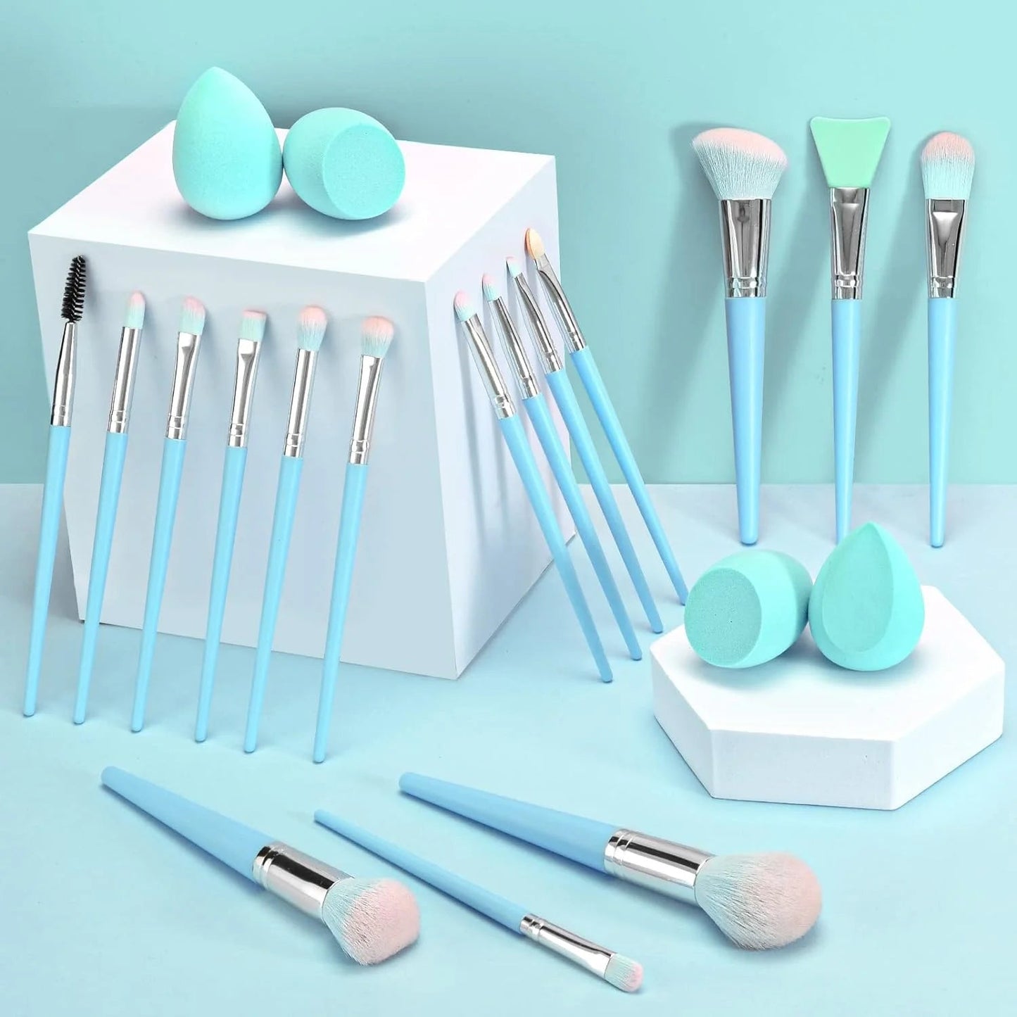16Pcs Professional Makeup Brush with Makeup Sponge Set - 1 Kit