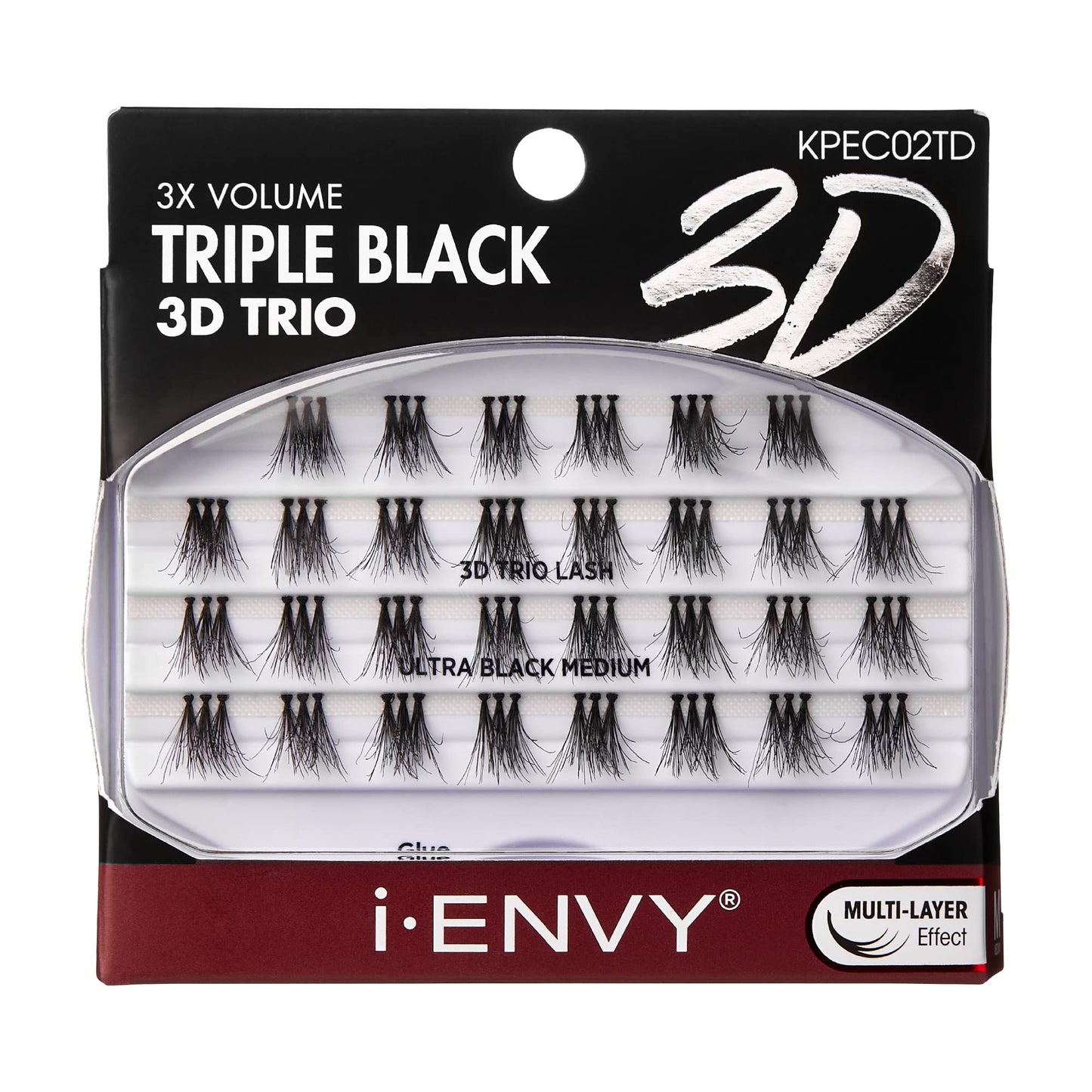 I envy triple black knotted individual lashes. 3D. Medium. Kpec02td