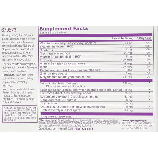 Aphogee nutritional supplement for healthy hair
