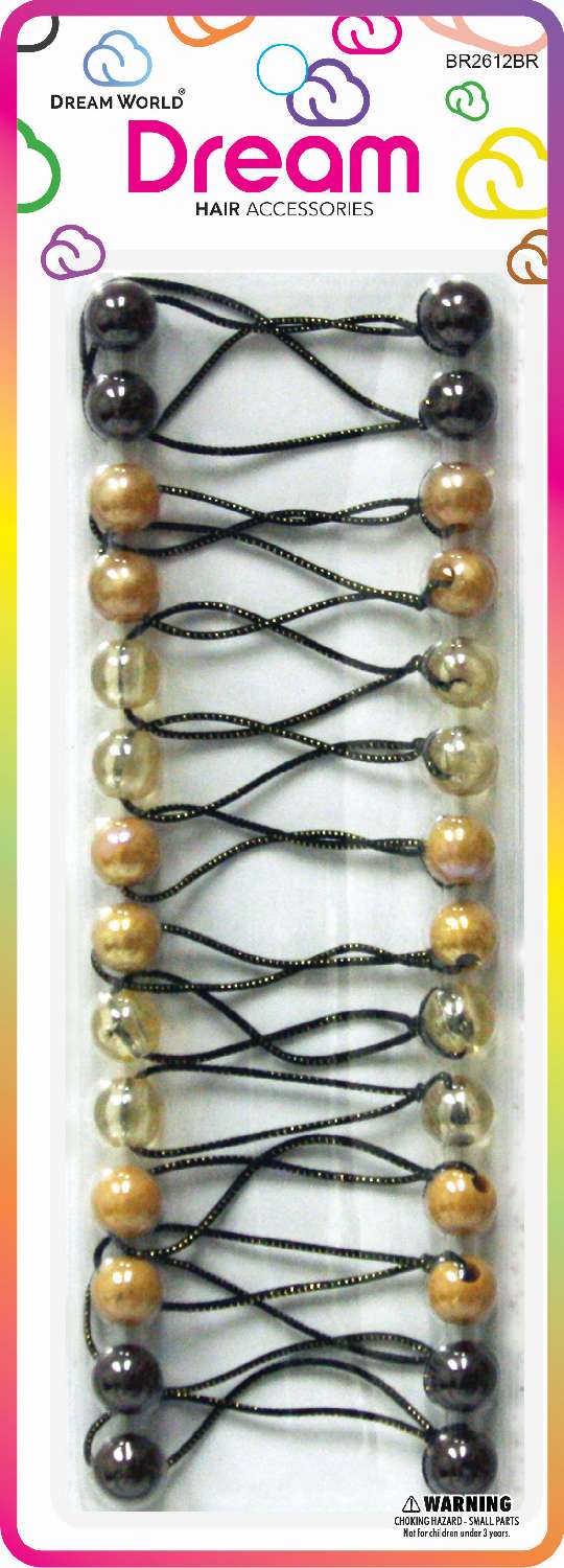 DREAM WORLD PONYTAIL HOLDER 12MM 14PC BROWN ASST. BR2612BR