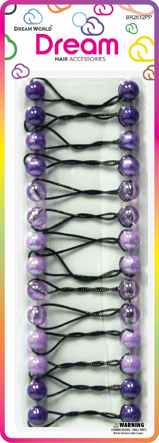 DREAM WORLD PONYTAIL HOLDER 12MM 14PC PURPLE ASST. BR2612PP