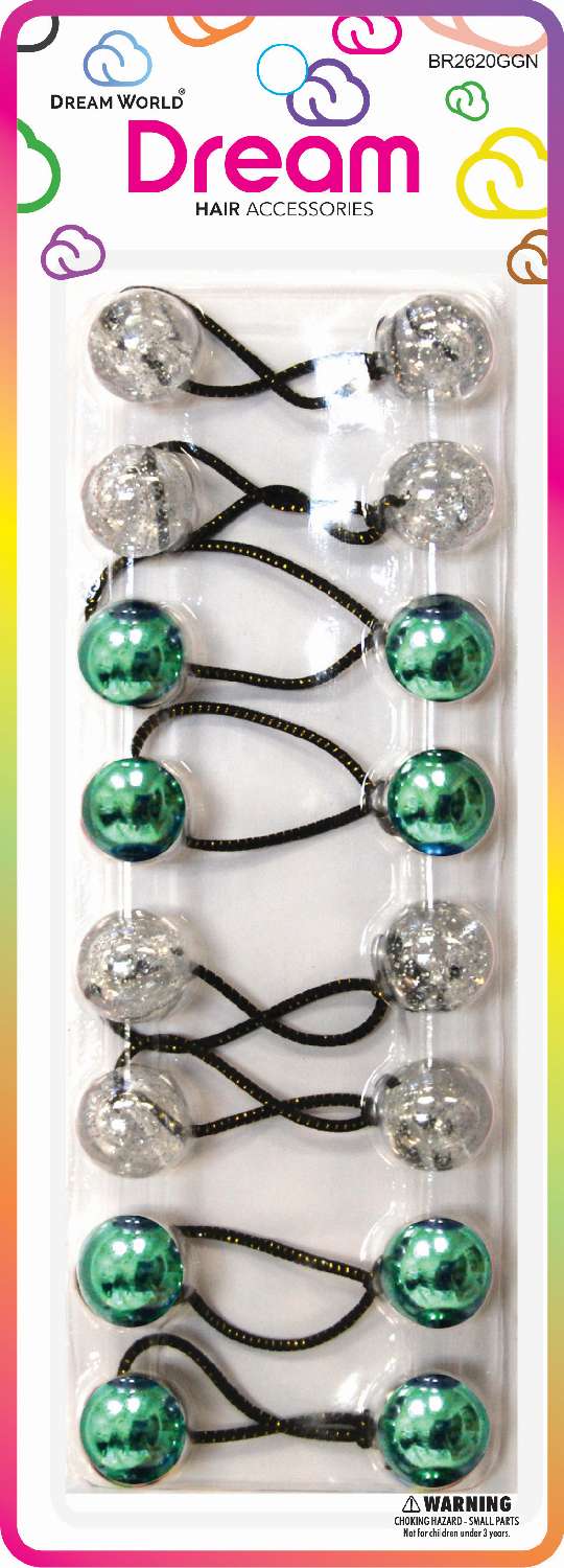 DREAM WORLD PONYTAIL HOLDERS 20MM 10PC G/GREEN. BR2620GGN