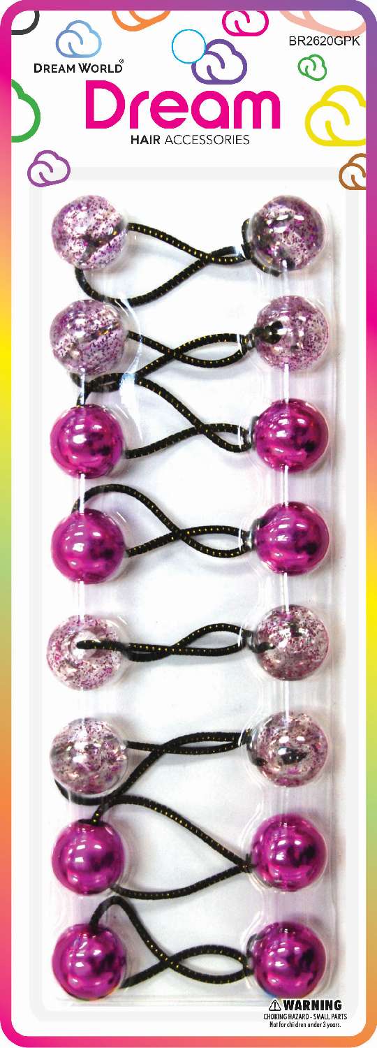 DREAM WORLD PONYTAIL HOLDER 20MM 10PC G/PINK. BR2620GPK