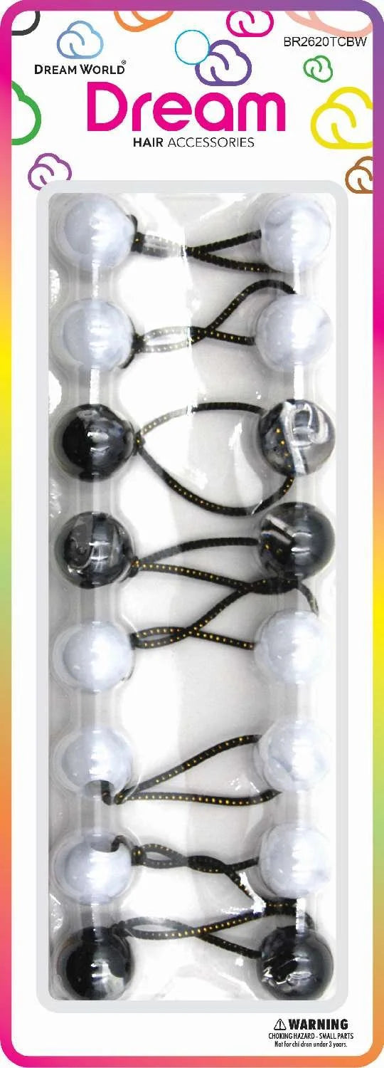 DREAM kids ponytail holders 20mm 8pcs. two tone. clear/black/white. BR2620TCBW