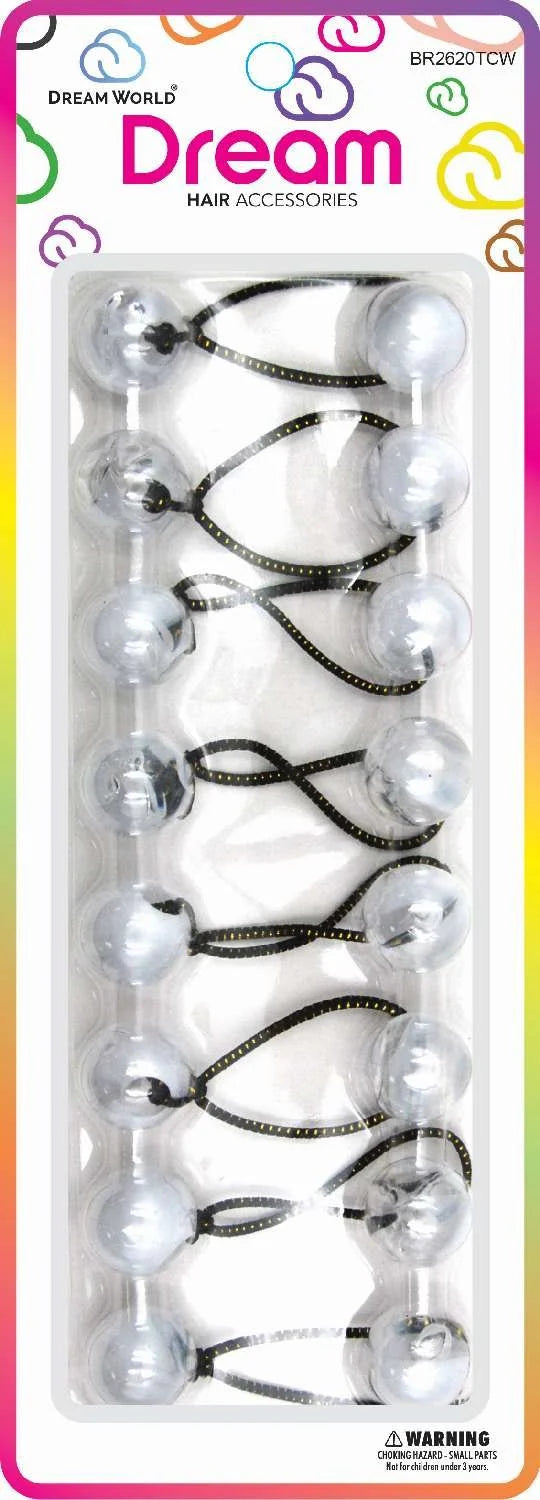 DREAM kids ponytail holders 20mm 8pcs. two tone. clear/white. BR2620TCW