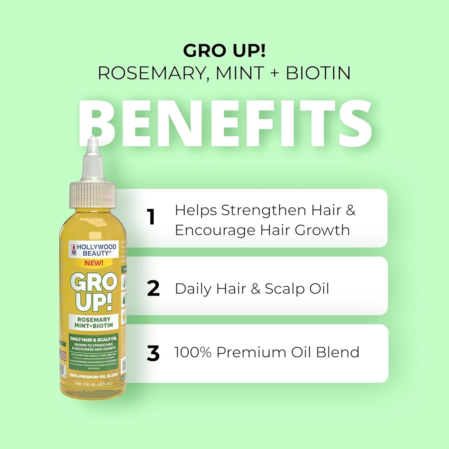 Hollywood beauty GRO UP ROSEMARY MINT & BIOTIN OIL. 4 oz