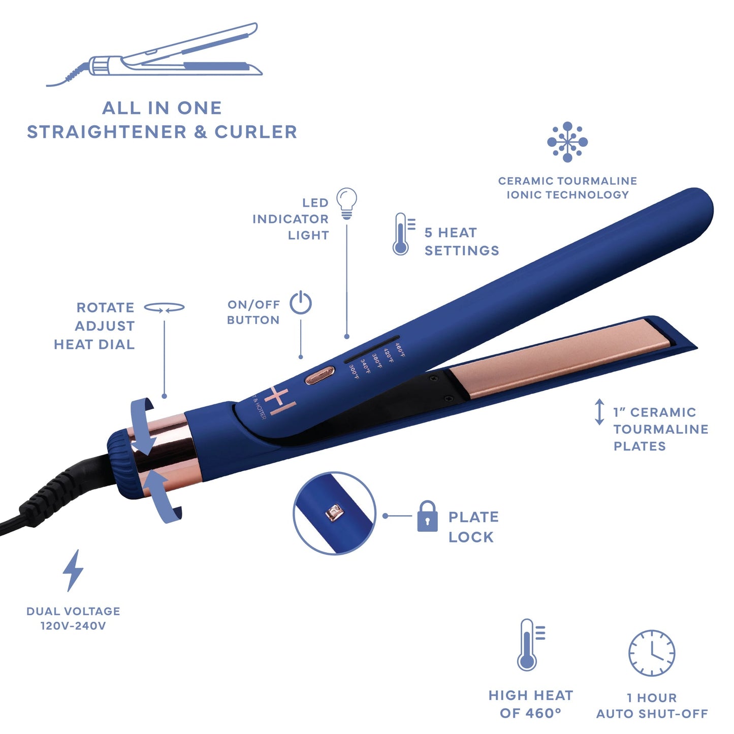 Annie hot & hotter multi styler straightener & curler 1” blue. #5898