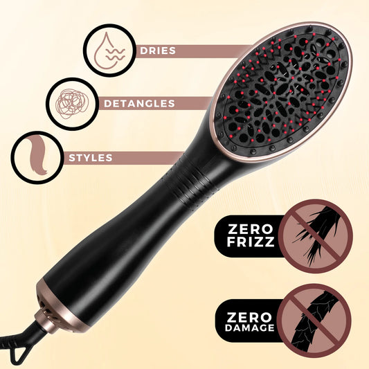 Annie Hot & Hotter 2-in-1 Ceramic Hair Styler & Dryer, 1 Count Heat Brush, Black & Gold. #5906