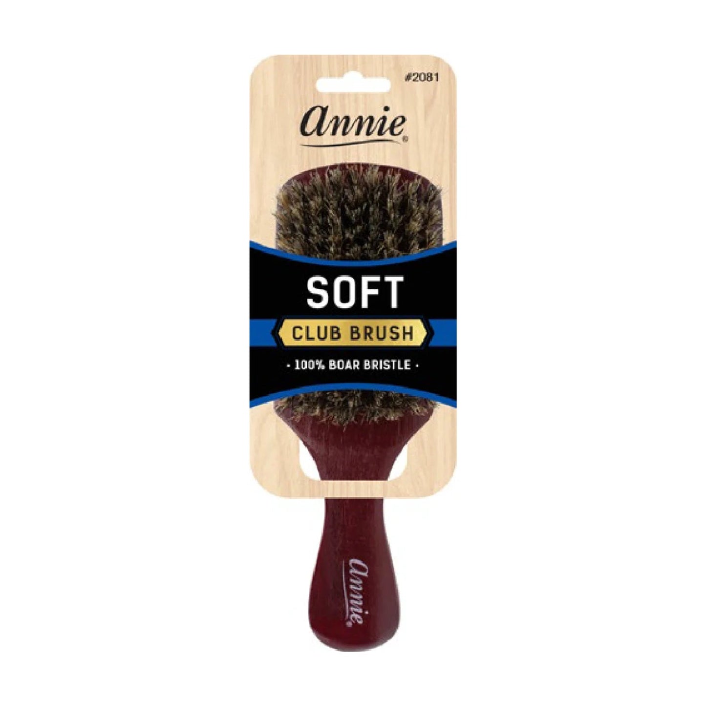 Annie Soft Club Brush 100% Pure Boar Bristles Dark Brown. #2081