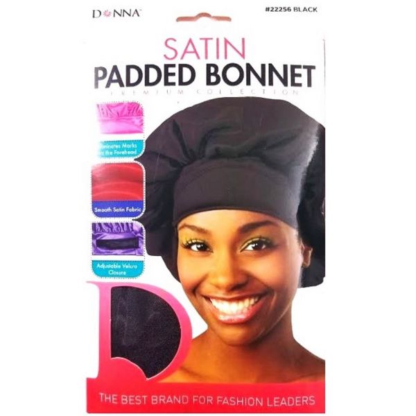 Donna silky satin padded bonnet black. Large. #22256
