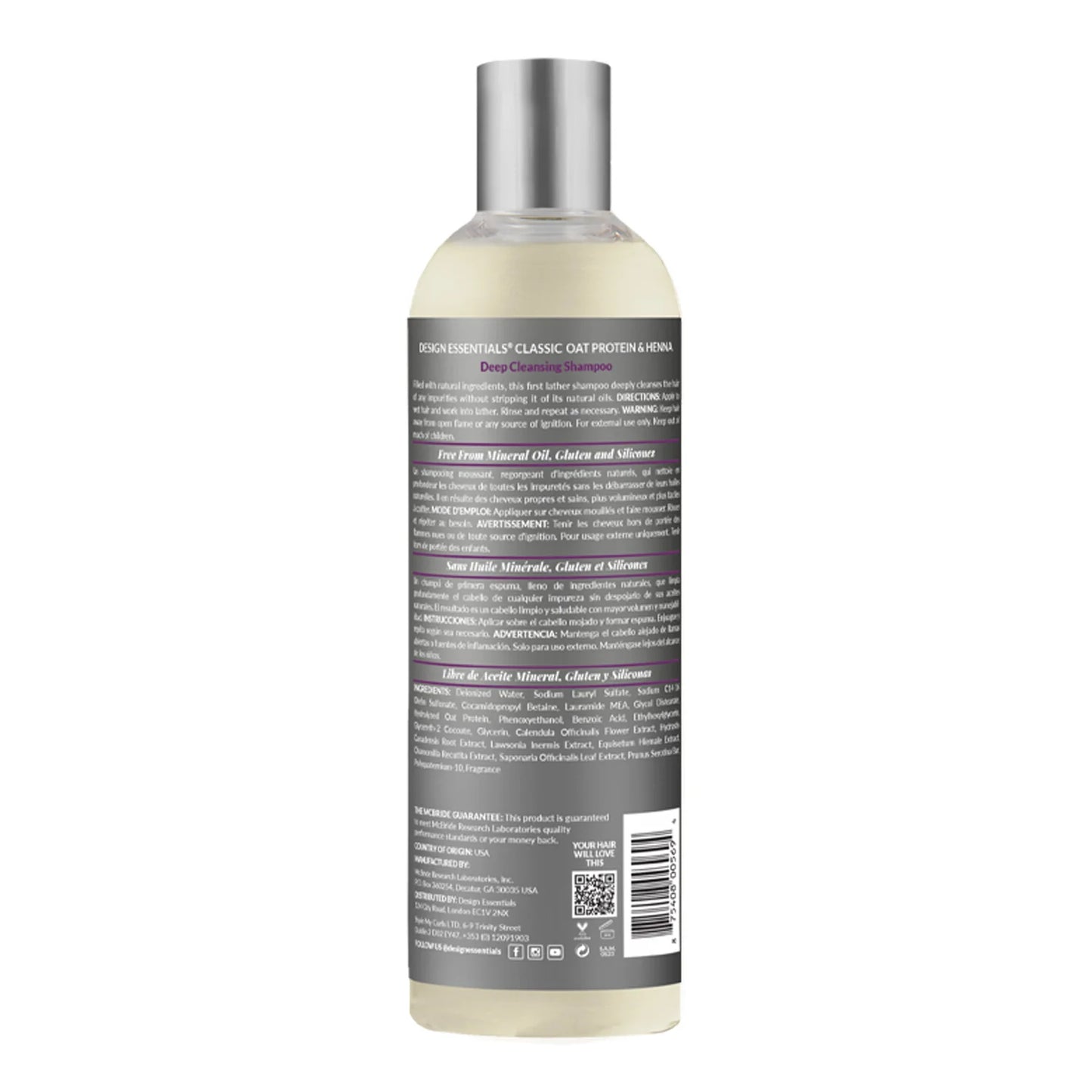 Design essentials oat protein & henna deep cleansing shampoo. 12 oz
