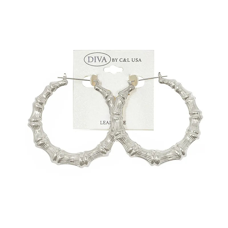 C&L bamboo earring round. Silver. HP150S