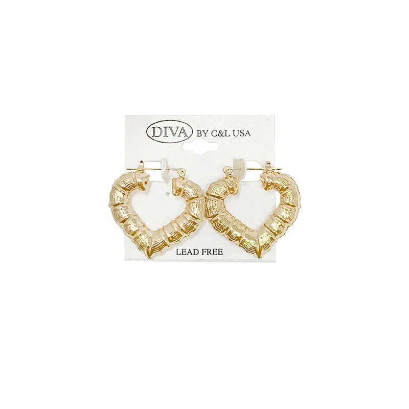 C&L heart bamboo earring Gold. HP220G