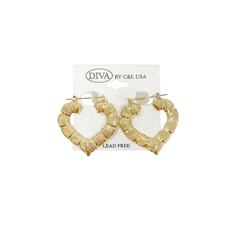 C&L heart bamboo earring Gold. HP225G