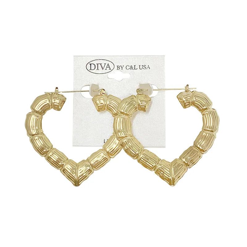 C&L heart bamboo earring Gold. HP240G