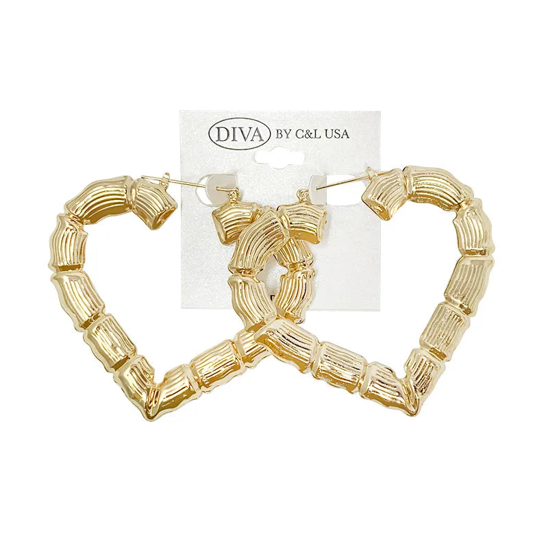 C&L heart bamboo earring Gold. HP260G