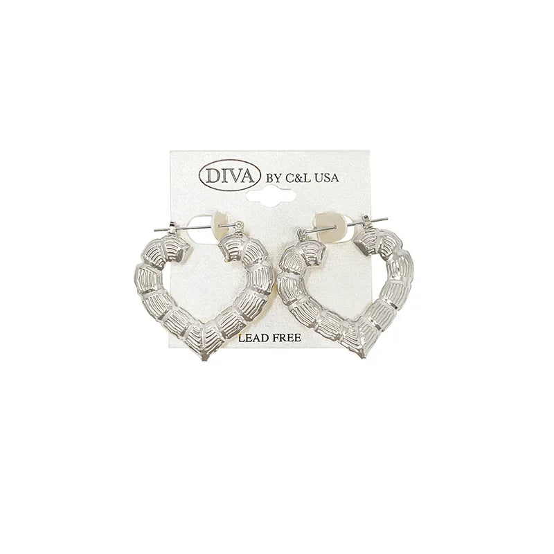 C&L heart bamboo earring silver. HP225S