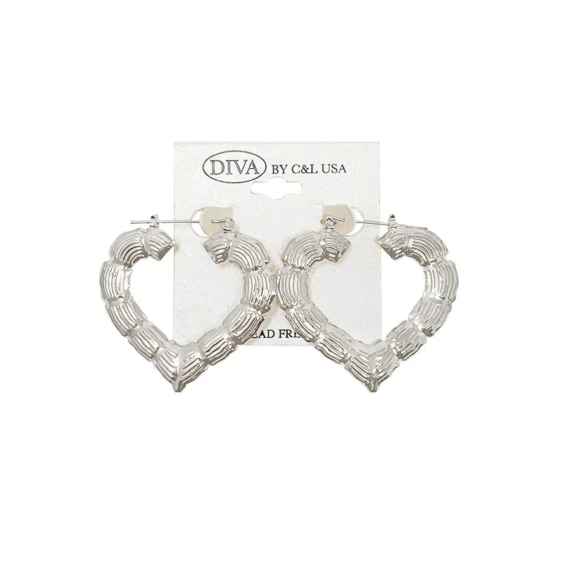 C&L heart bamboo earring silver. HP230S