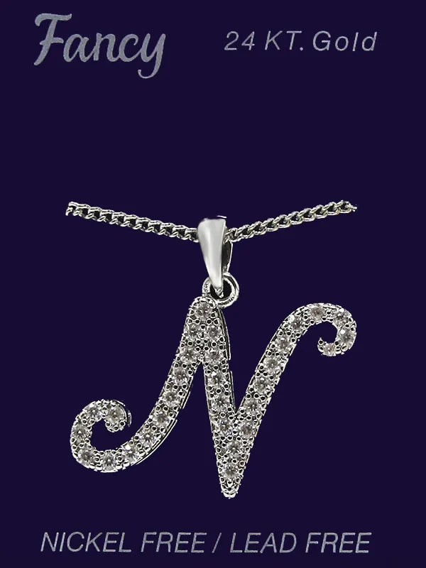 C& L stone initial Necklace. Silver. N