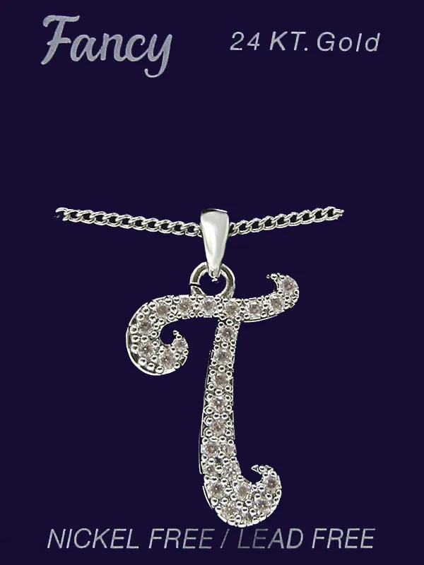 C& L stone initial Necklace. Silver. T